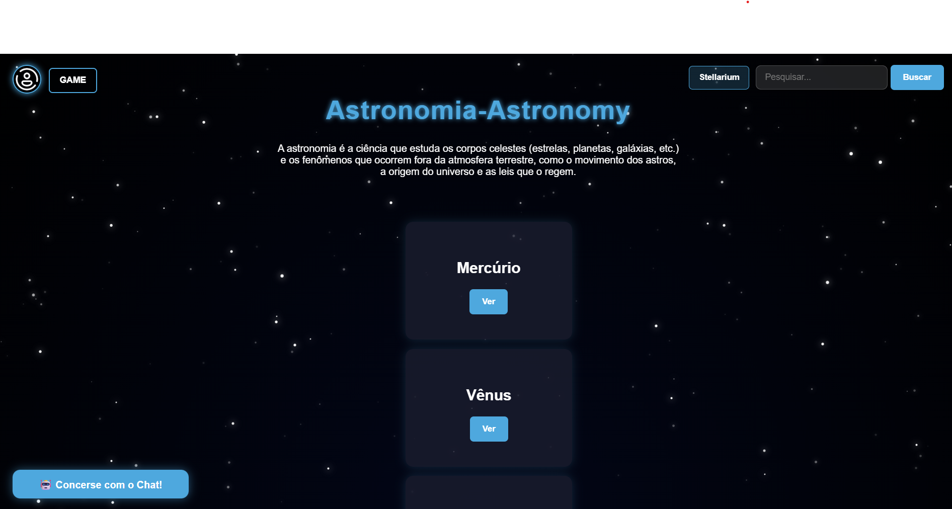 Projeto Astronomia - Tela 1